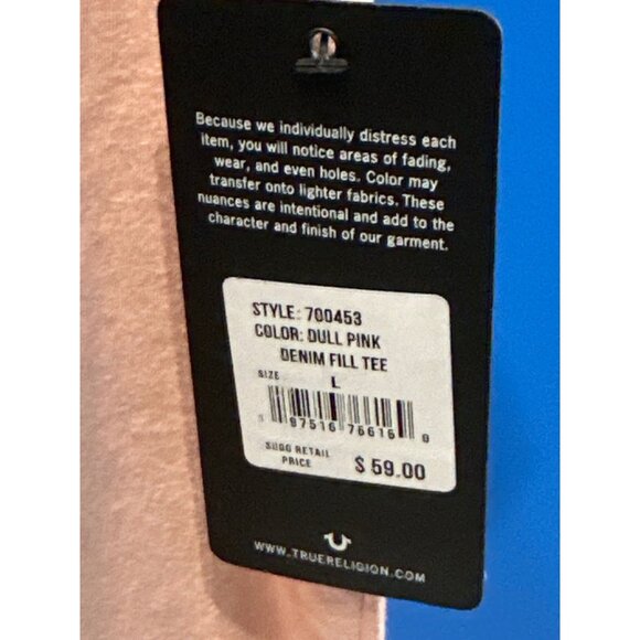 True Religion Mens Dull Pink Graphic Tee Size L NWT Cotton Casual Crew Neck Shor - Picture 3 of 5